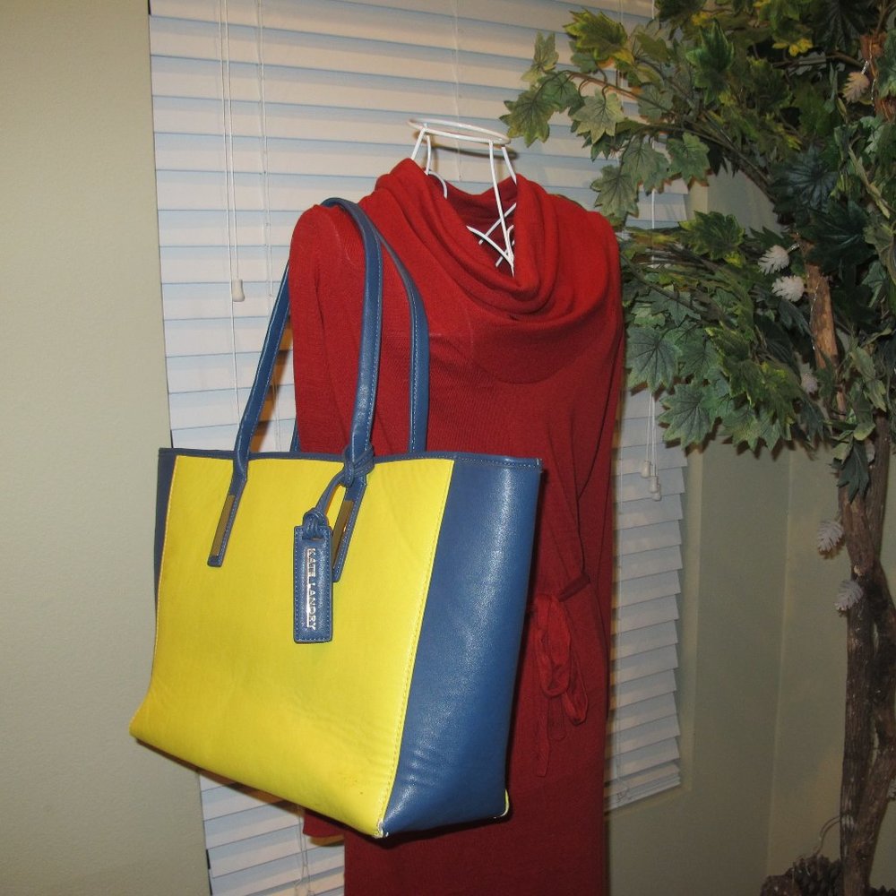 Kate Landry Vegan Leather Yellow_Blue Large Tote